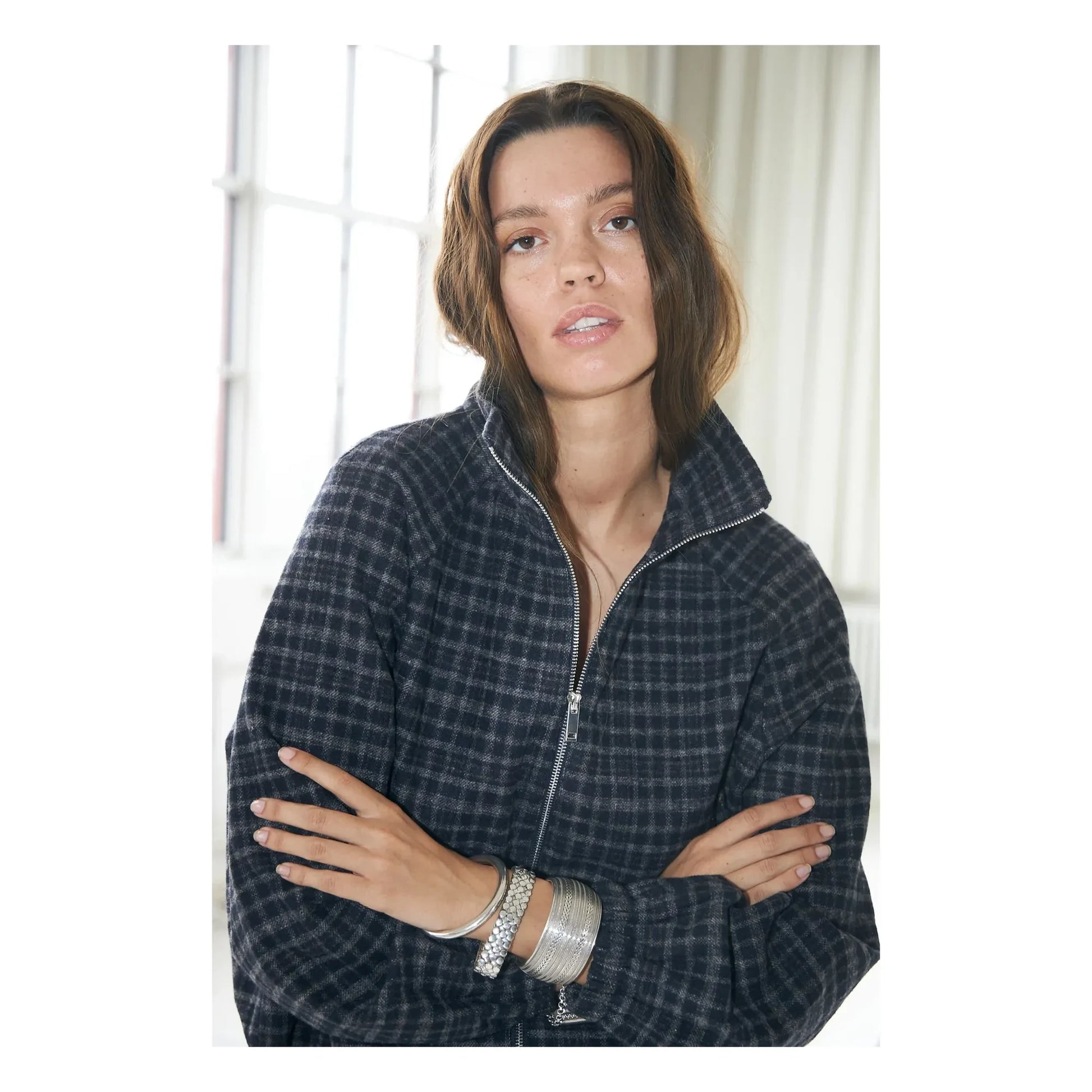 Lollys Laundry - Mae Carreaux Jacket | Midnight blue