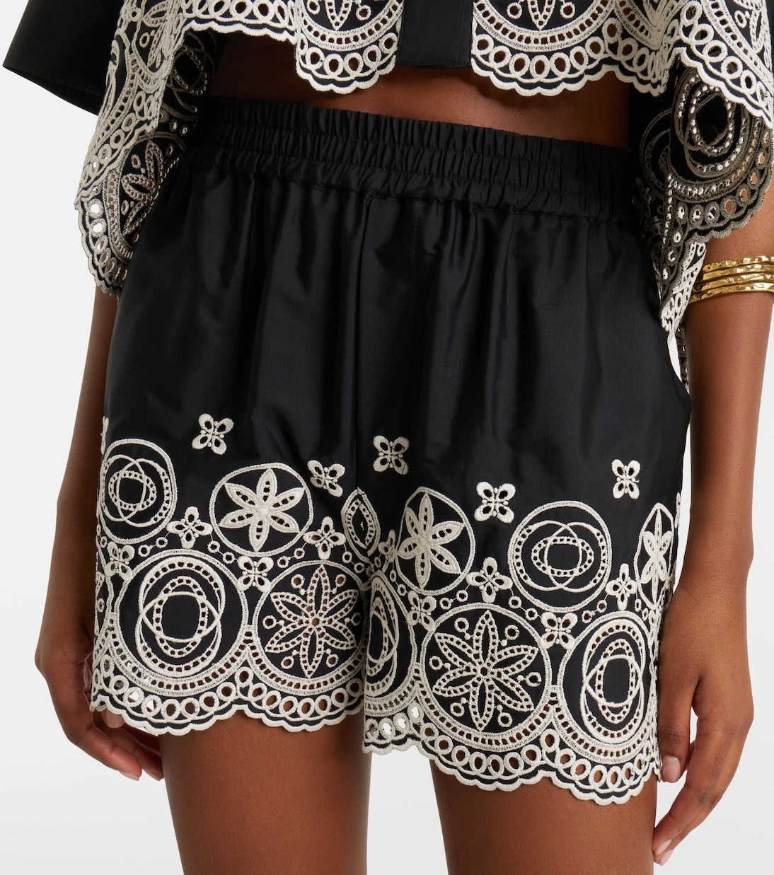 La DoubleJ - Pull-Up embroidered cotton shorts