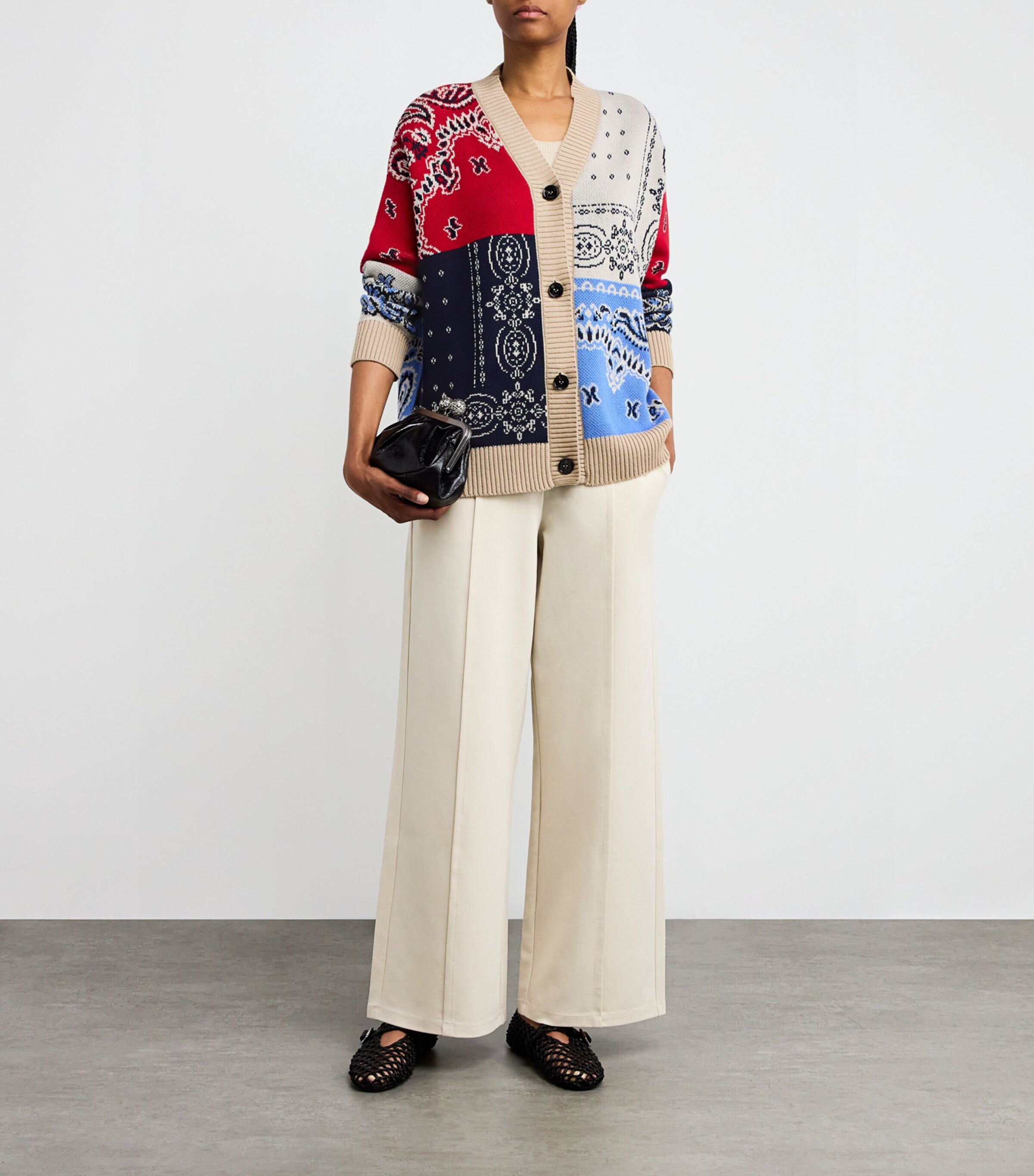 Weekend Max Mara Blue Cotton Oversized Jacquard Cardigan