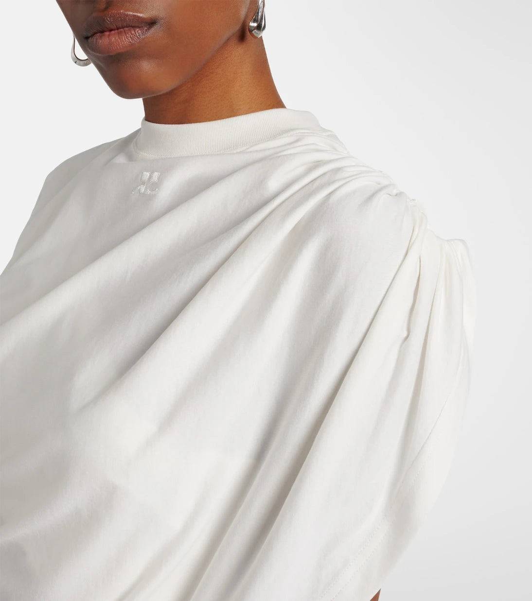 Courrèges - Ruched asymmetric cotton jersey T-shirt