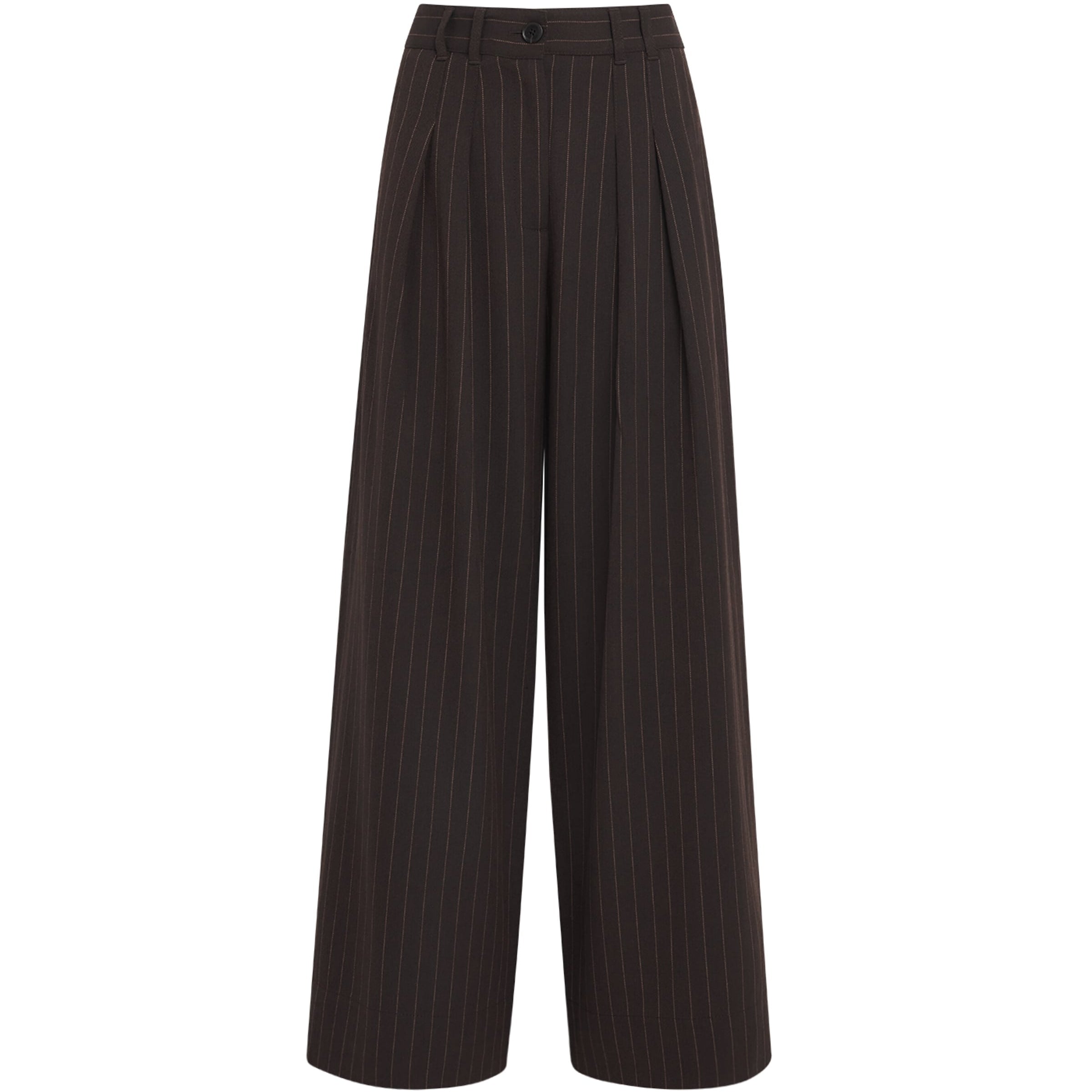 ME+EM Brown Pinstripe Wide-Leg Trousers