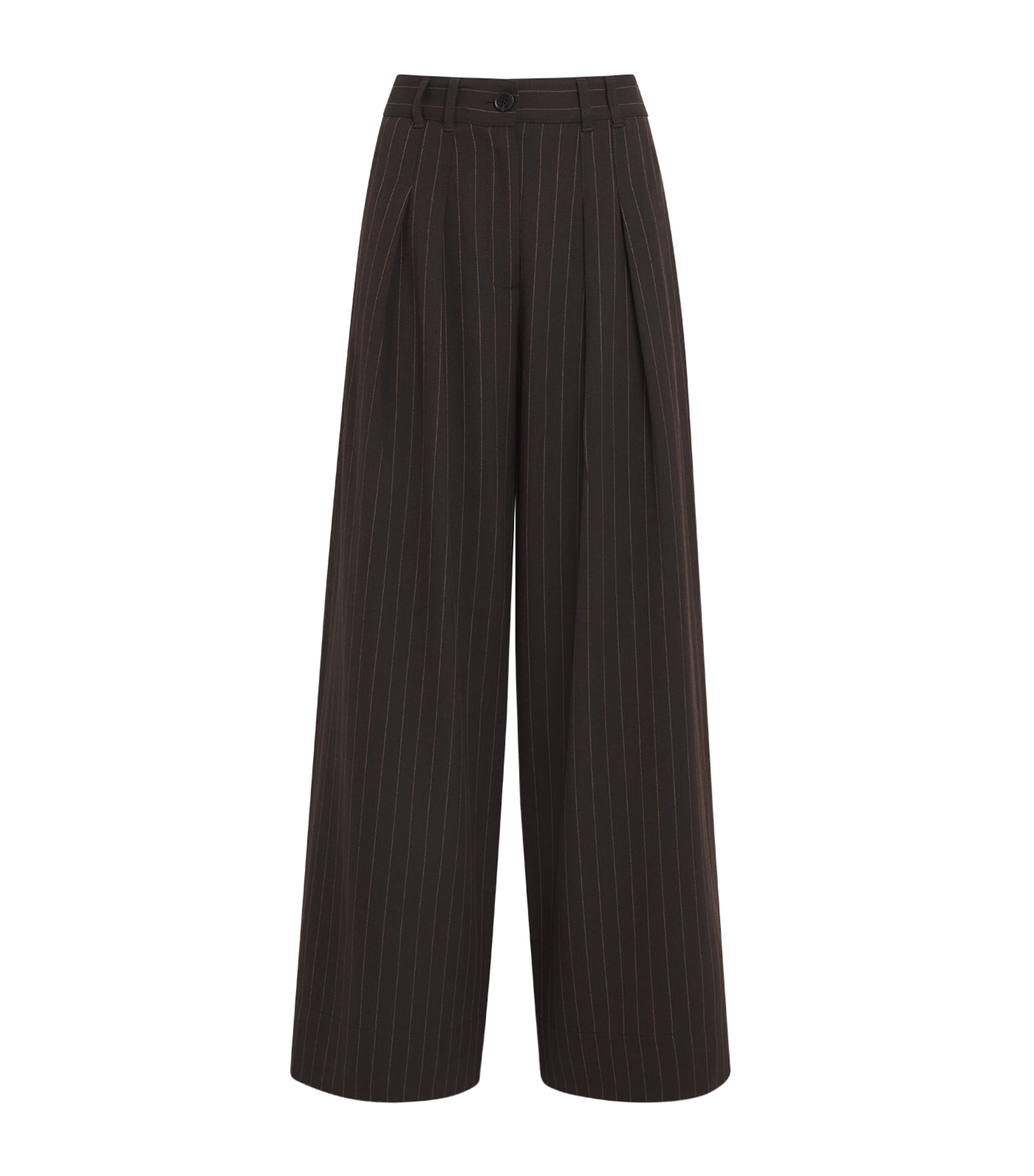 ME+EM Brown Pinstripe Wide-Leg Trousers