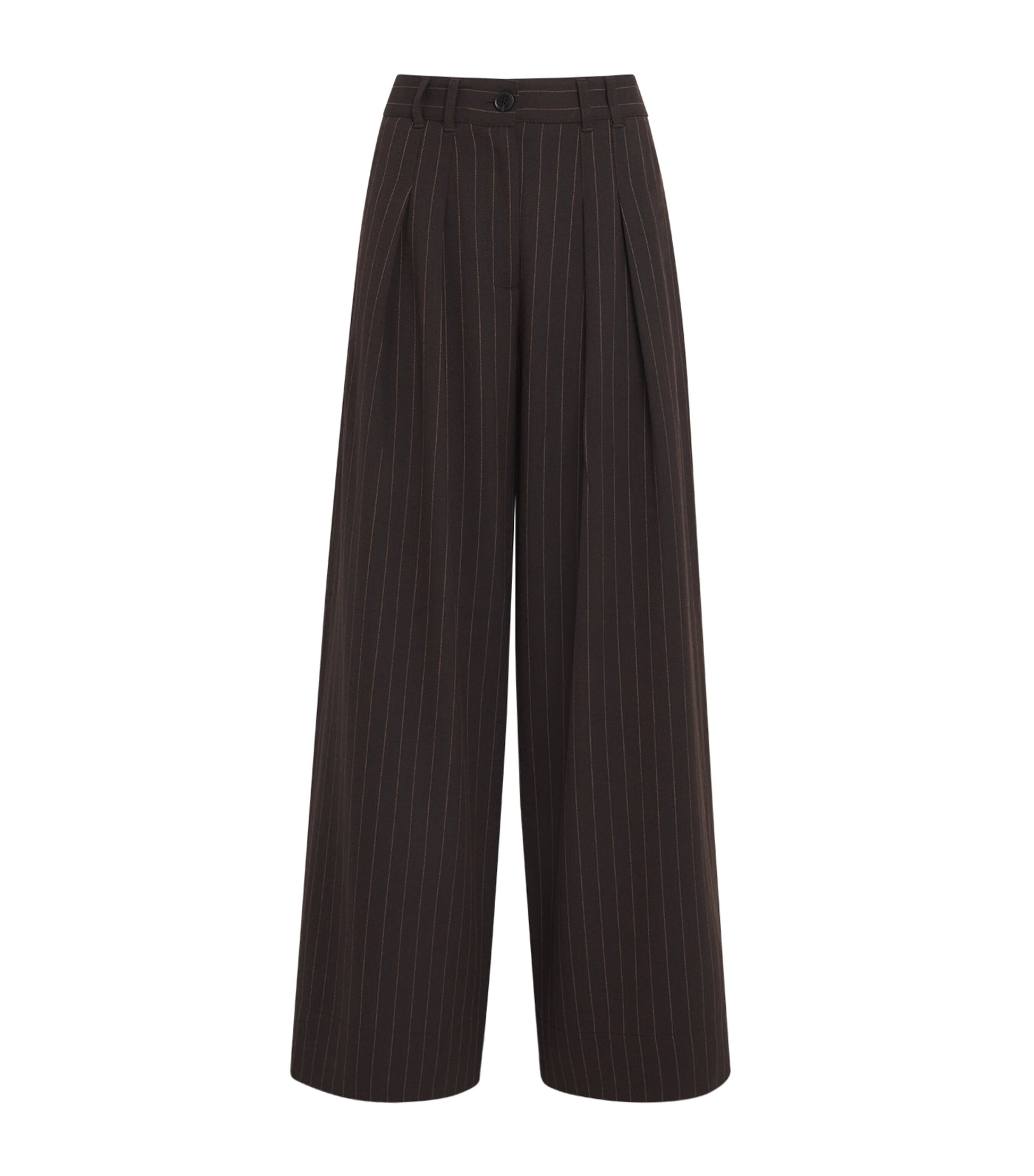 ME+EM Brown Pinstripe Wide-Leg Trousers