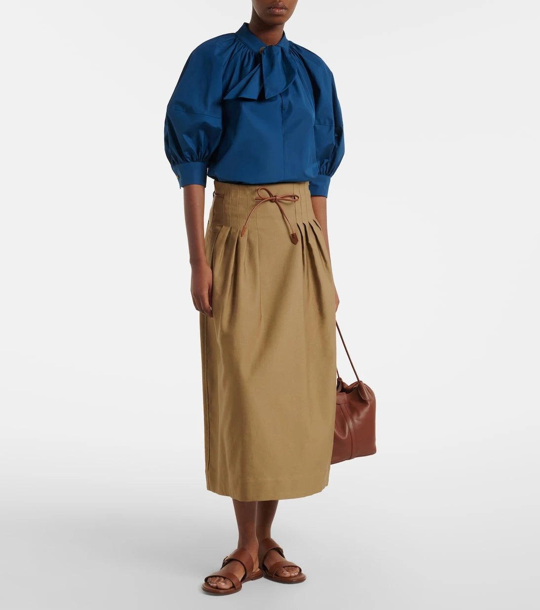 Max Mara - Tie-neck cotton poplin blouse