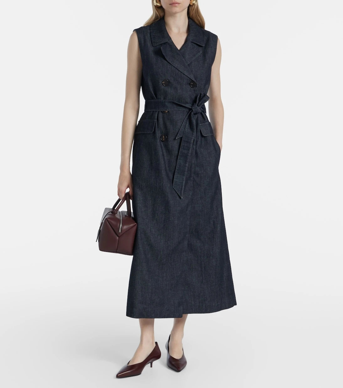 'S Max Mara - فستان جريتا الدنيم الطويل مع حزام