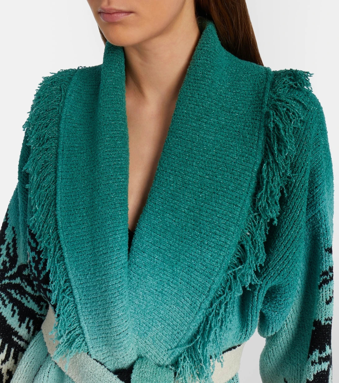 Alanui - Wave Bloom fringed cotton-blend jacquard cardigan