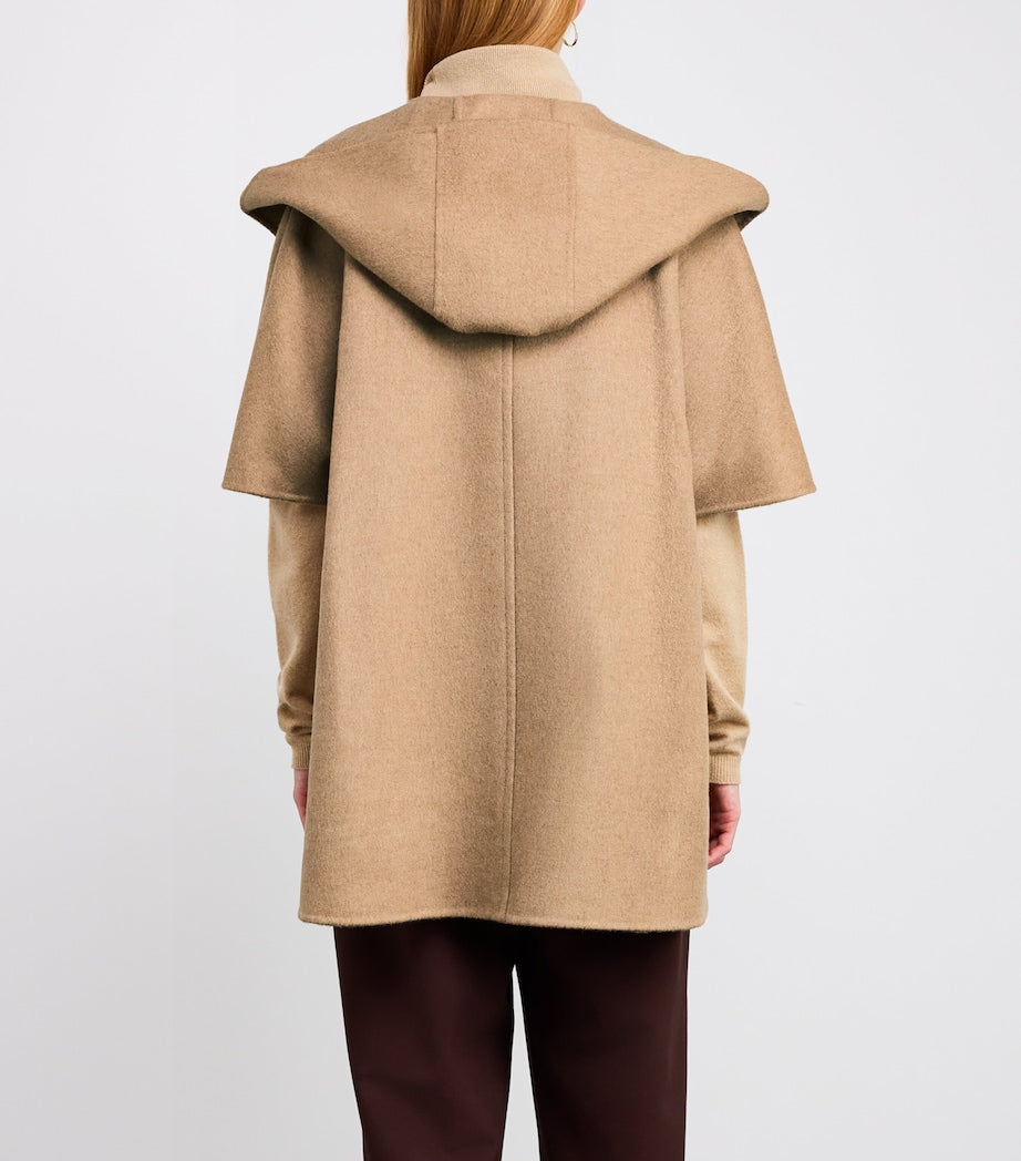 Beige Camel Hair Belted Cape