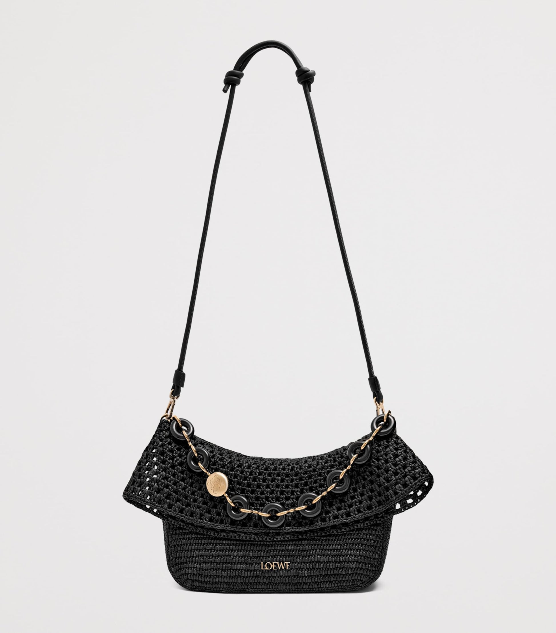 LOEWE Black x Paula's Ibiza Medium Raffia Ola Shoulder Bag