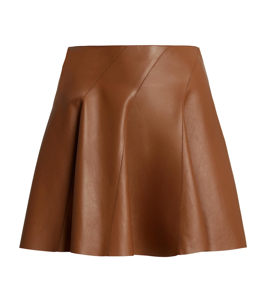 Ralph Lauren Collection Beige Leather Flared Skirt