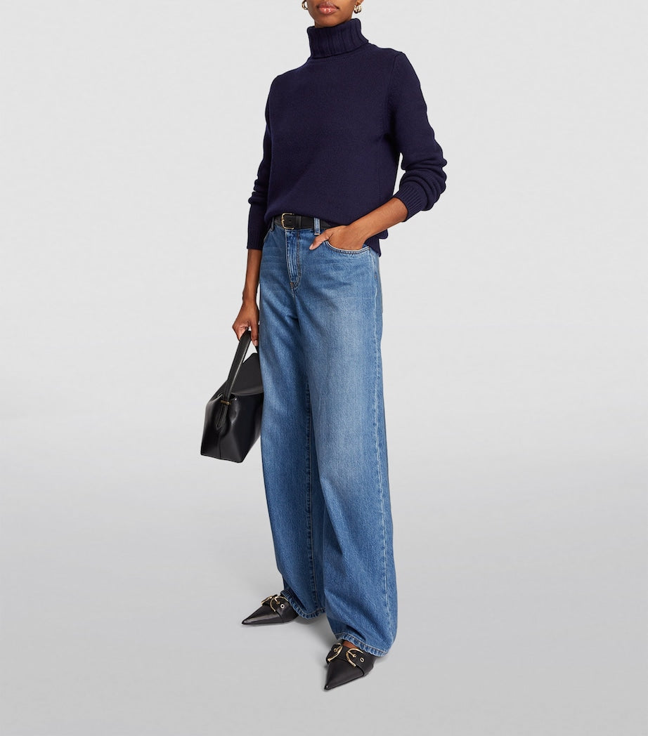 Navy Cashmere Rollneck Sweater