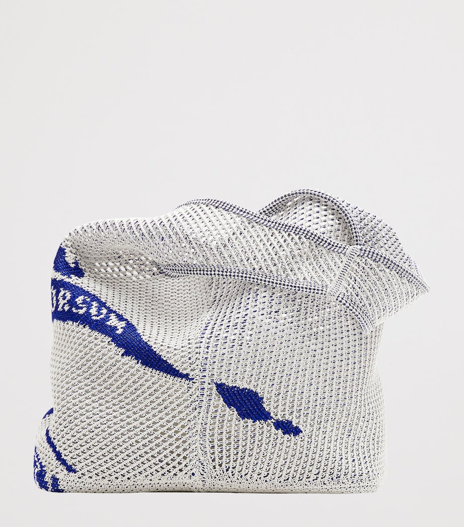 Burberry White Large Crochet Equestrian Knight Design Shoulder Bag