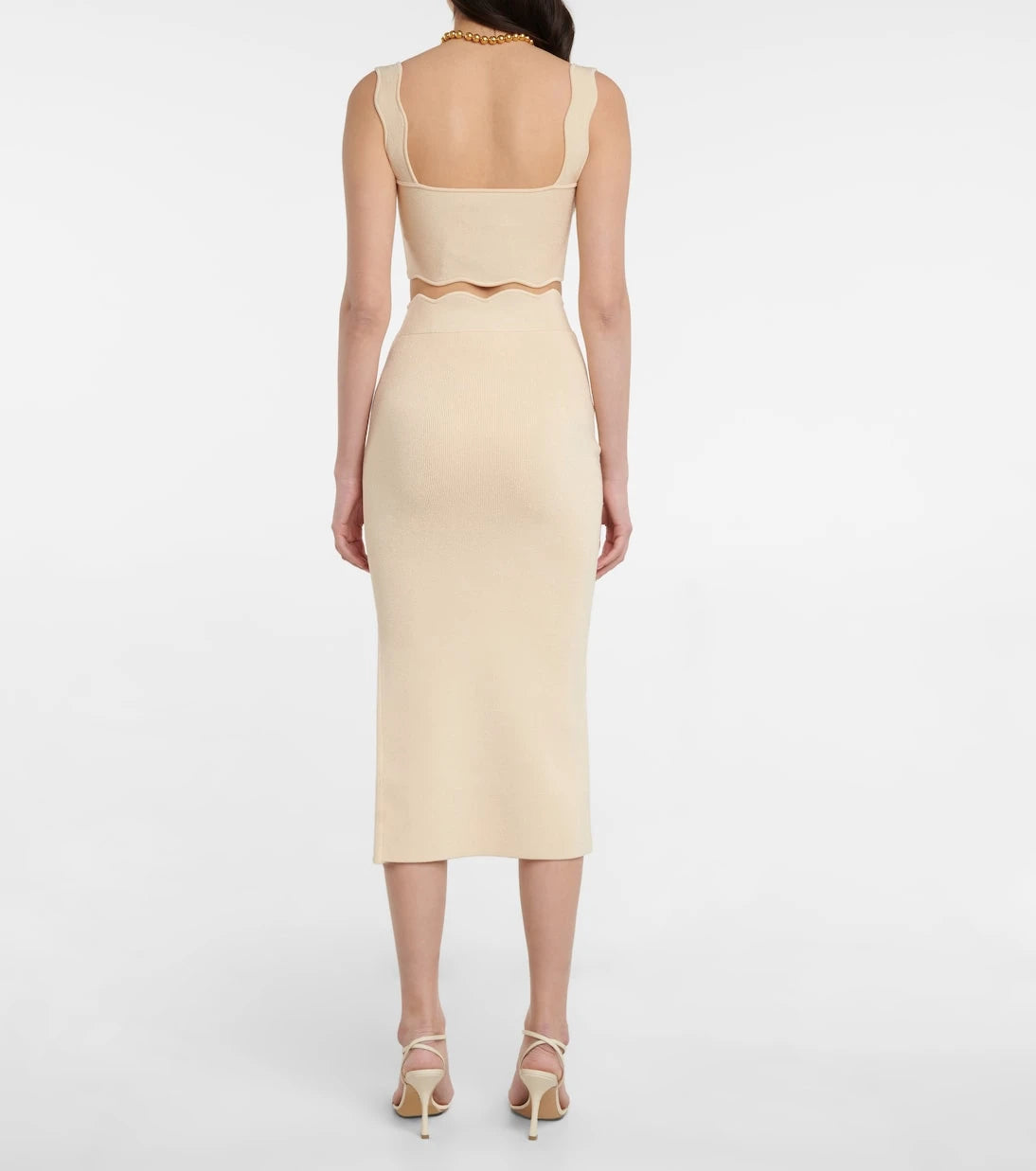 Galvan - Delia scalloped high-rise midi skirt