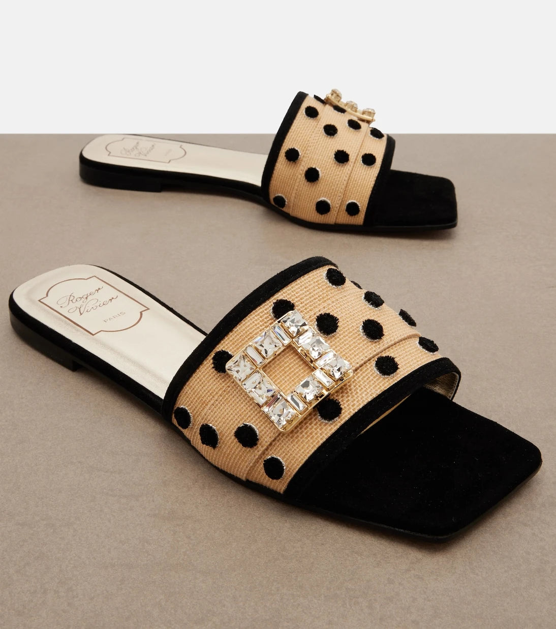 Roger Vivier - Très Vivier polka-dot suede-trimmed slides