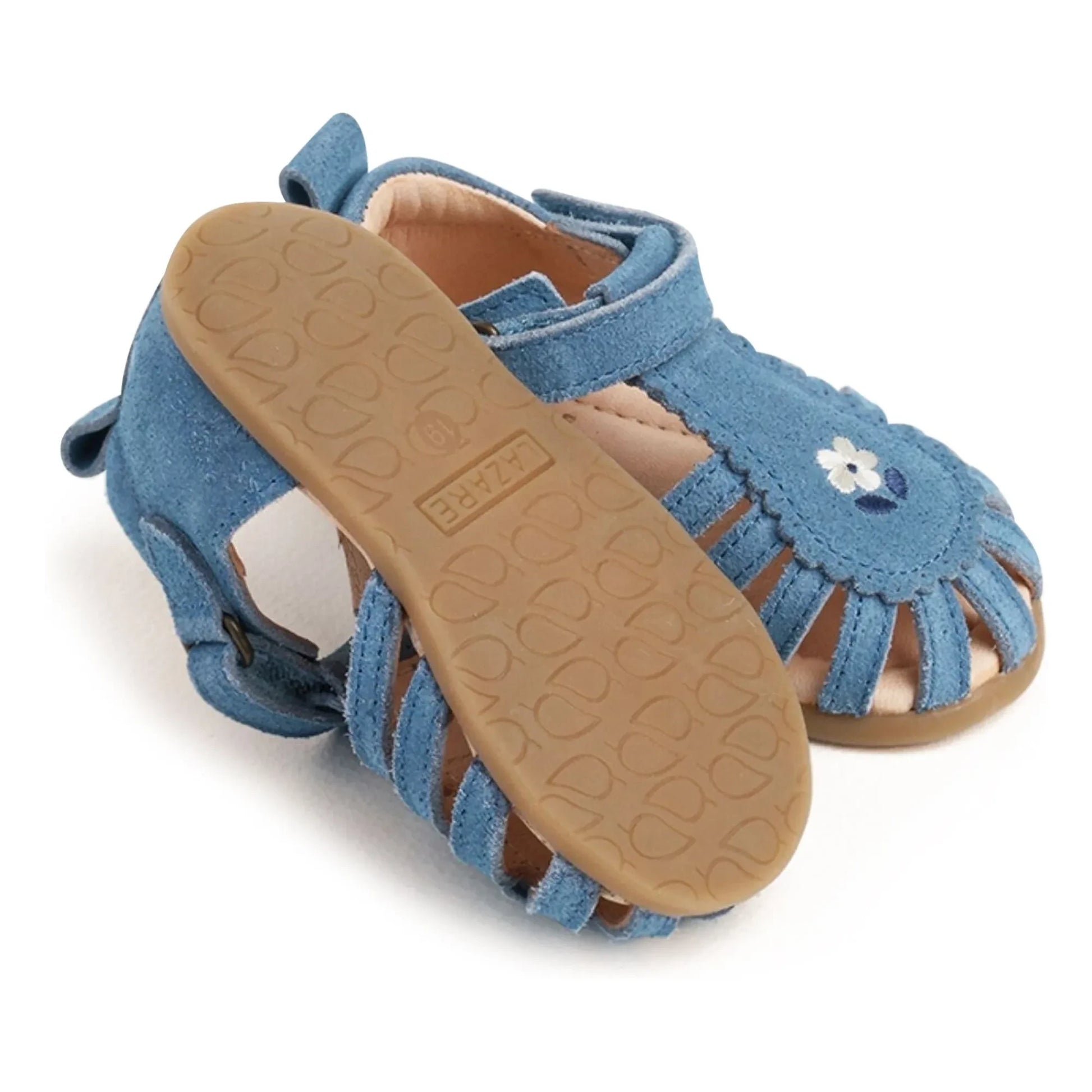 Lazare - Colette Fleur Suede Embroidered Sandals | Denim blue