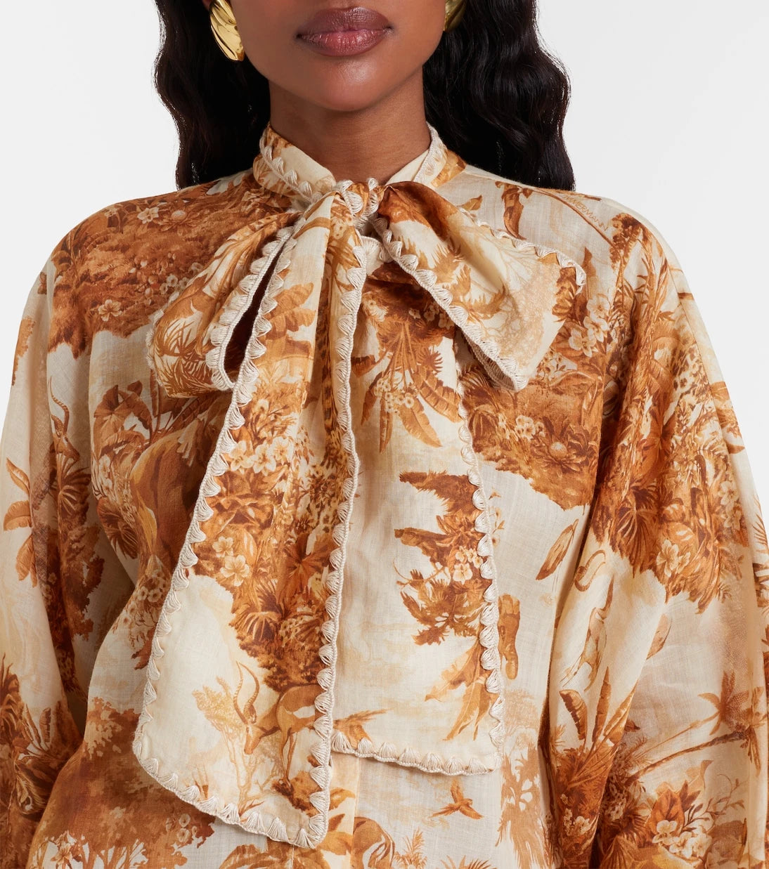 Zimmermann - Indra printed tie-neck ramie blouse
