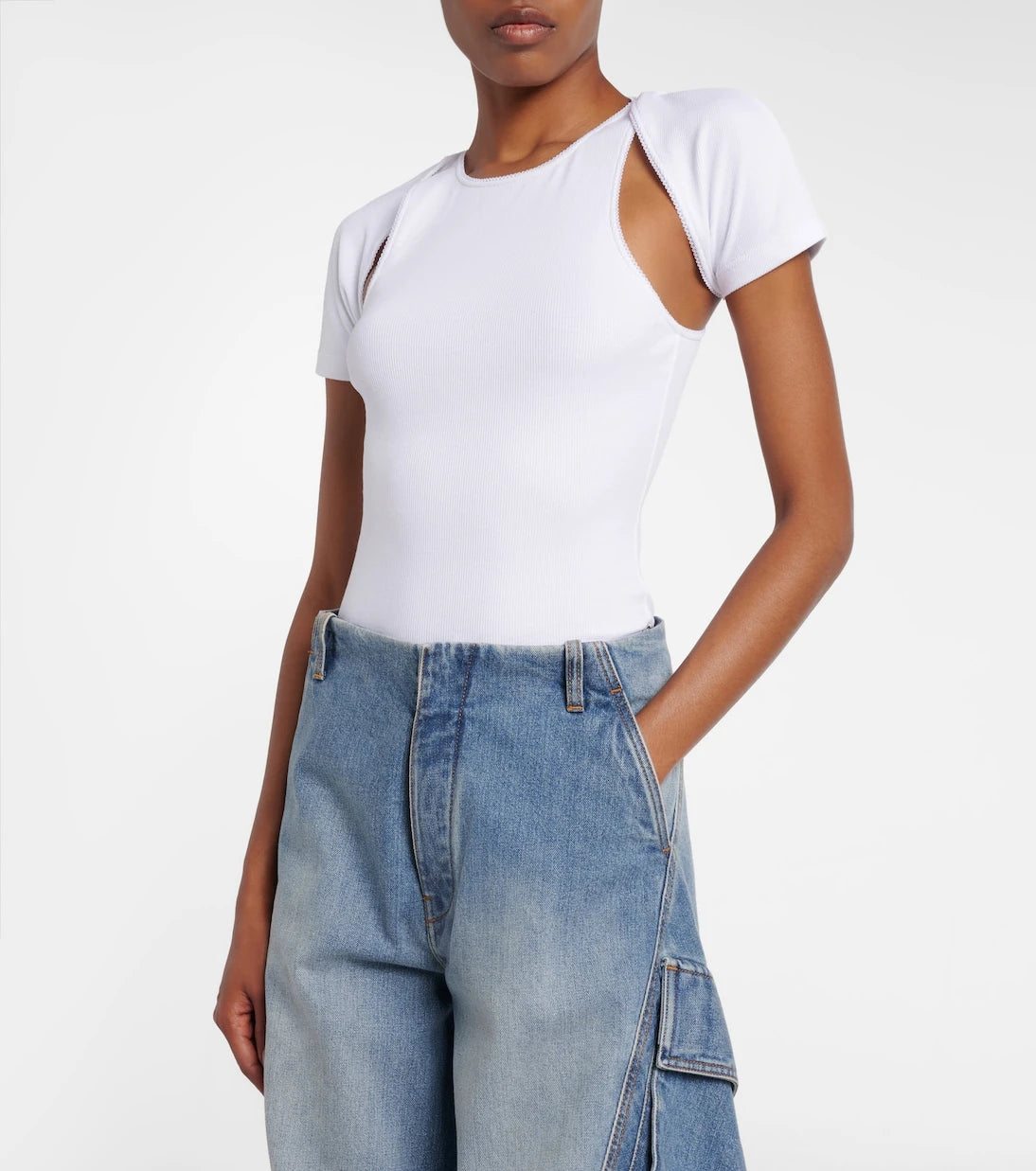 Alaïa - Layered ribbed-knit jersey top
