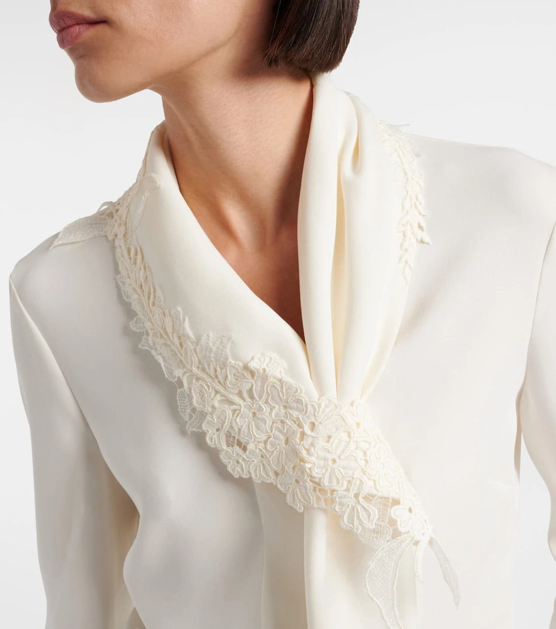Oscar de la Renta - Lace-trimmed silk-blend georgette blouse