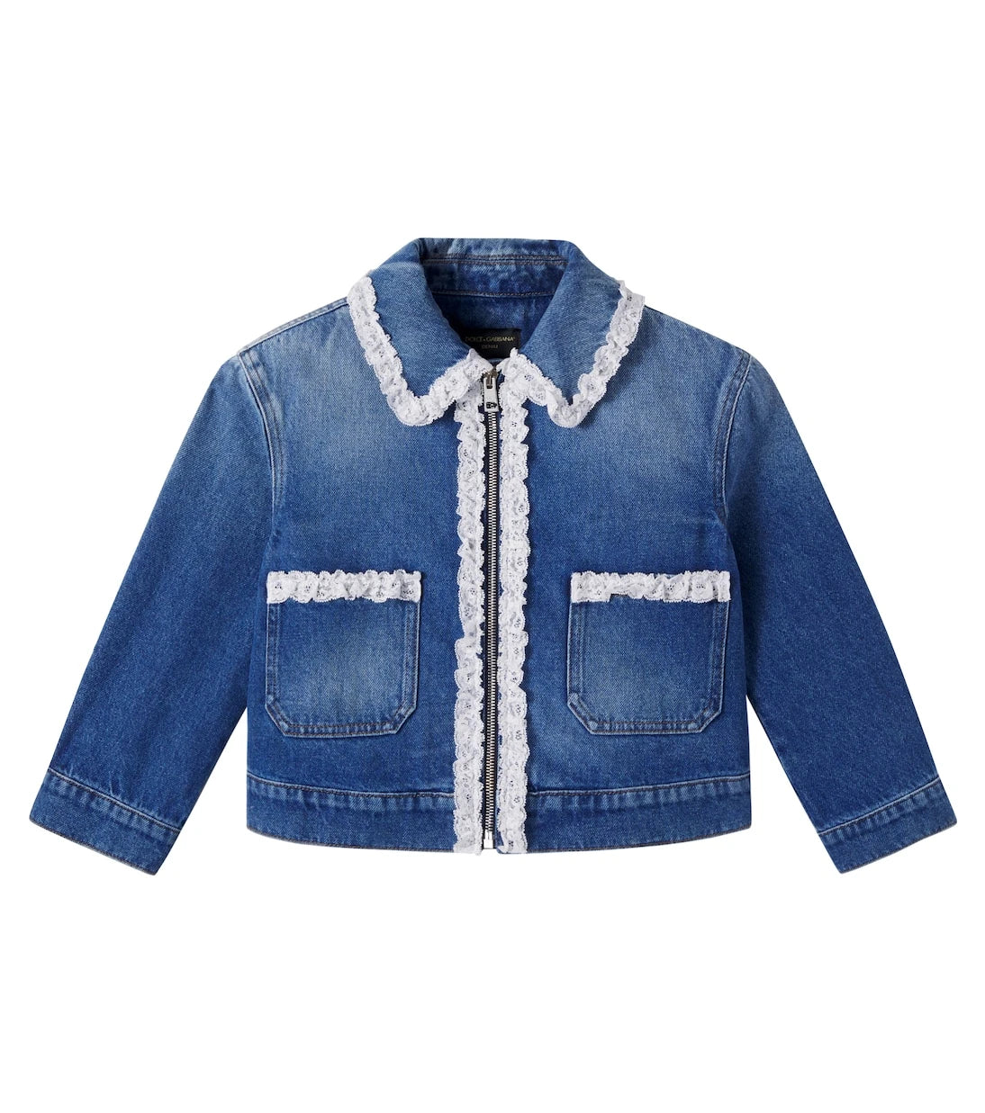 Dolce&Gabbana Kids - Lace-trimmed denim jacket