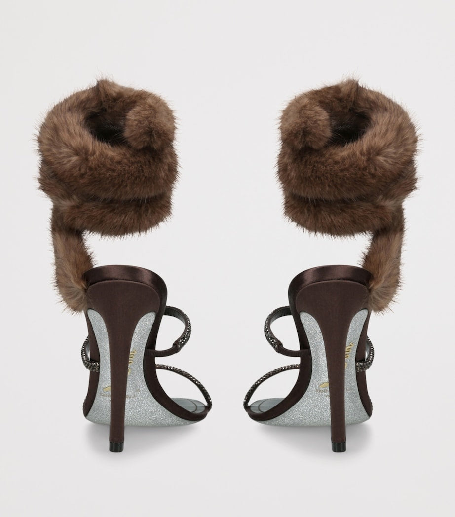 René Caovilla Brown Fur-Trim Cleo Sandals 105