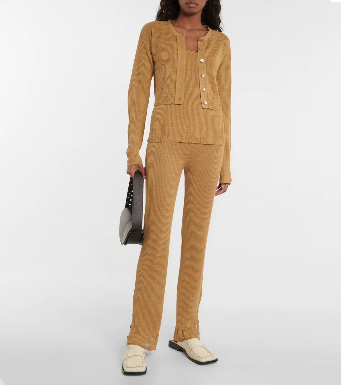 Acne Studios - سويتر ضيق من مزيج الكتان المحبوك المضلع