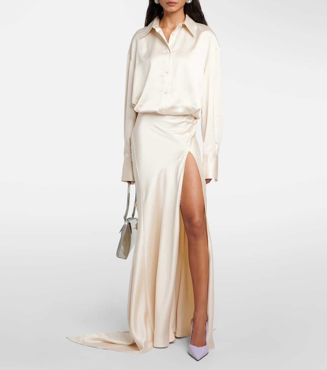 The Attico - Feather-trimmed satin gown