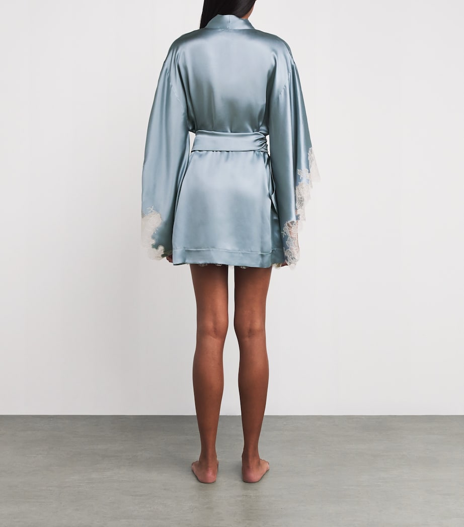Silk Lace-Trim Short Kimono Robe