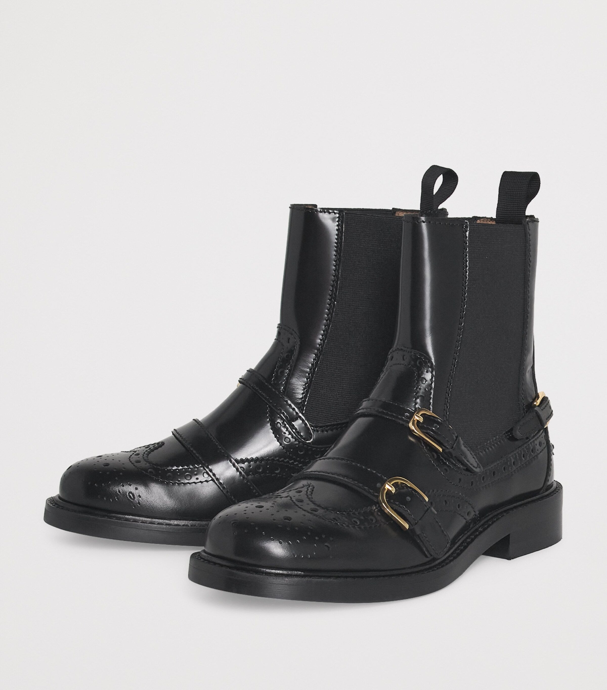 Black Leather Buckled Chelsea Boots