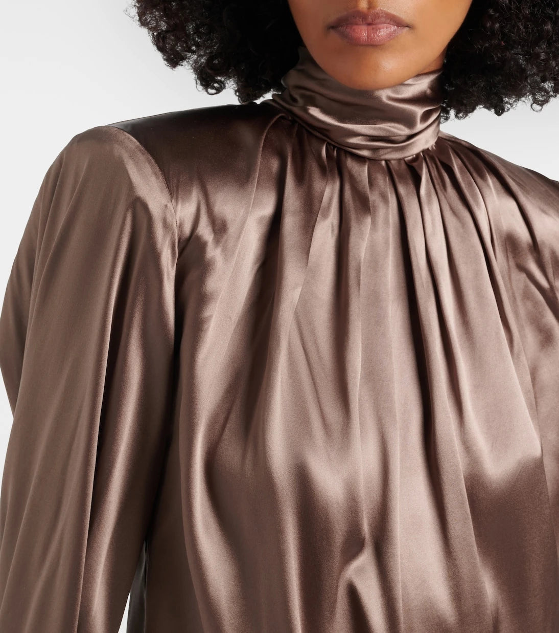 Mugler - Draped silk-blend satin top