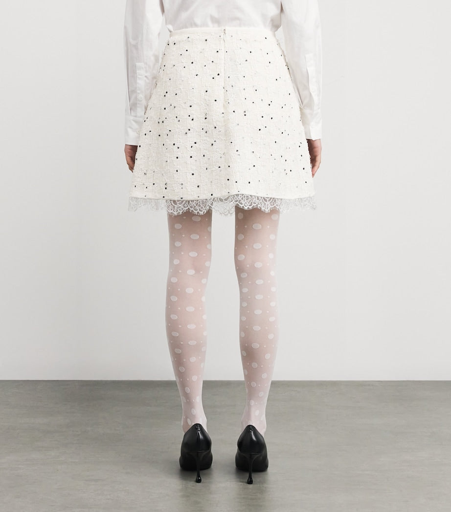 Ivory Cotton-Blend Polka Dot Mini Skirt