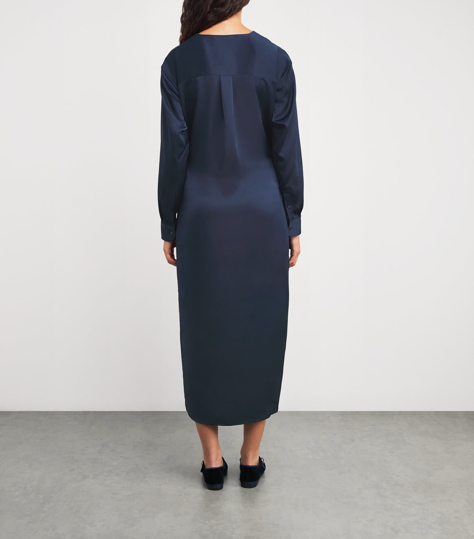 Polo Ralph Lauren Blue Satin Midi Shirt Dress