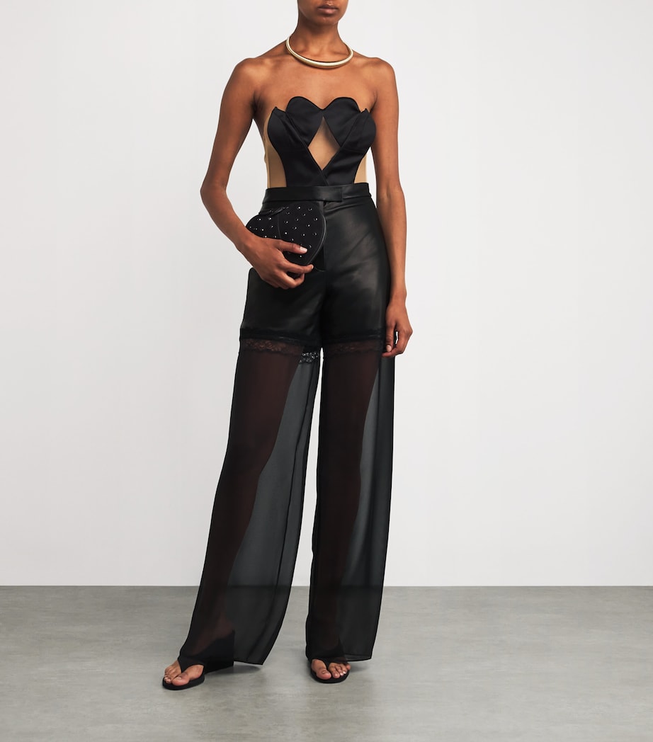 Nensi Dojaka Black Leather Hybrid Wide-Leg Trousers