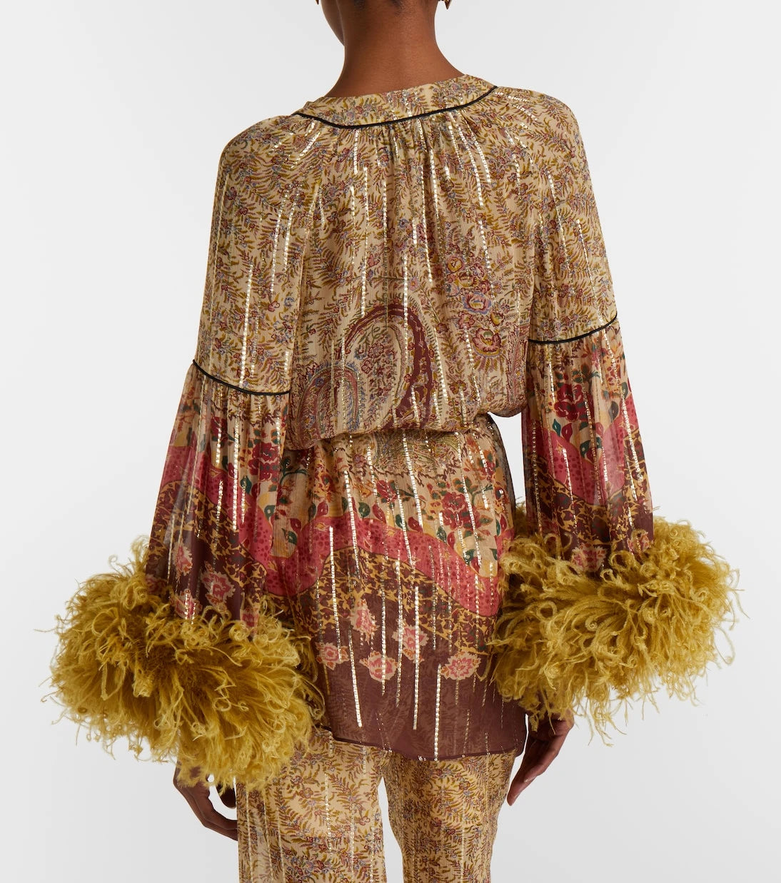 Valentino - Paisley feather-trimmed silk-blend blouse