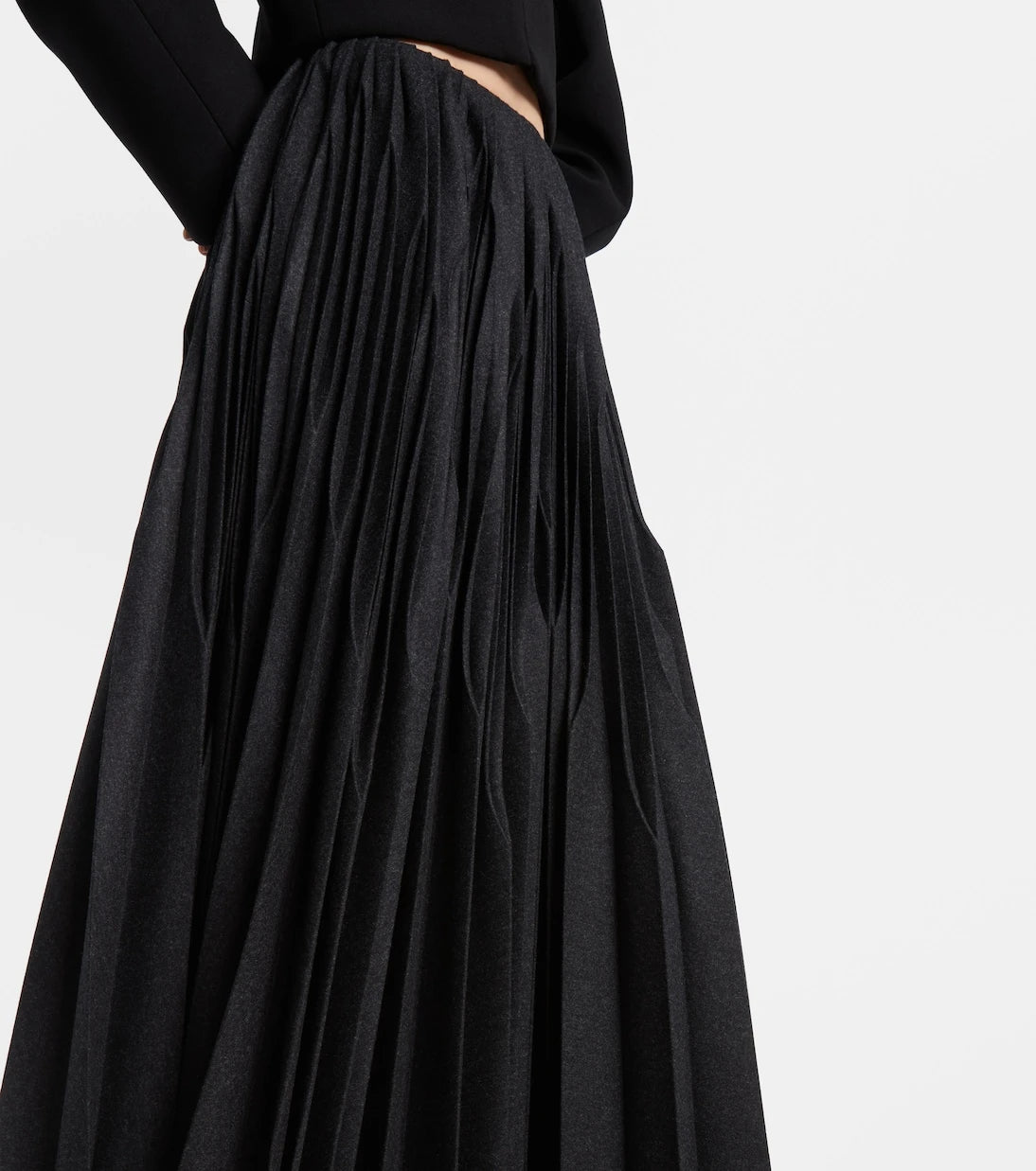 Alaïa - Pliseli yünlü flanel midi etek