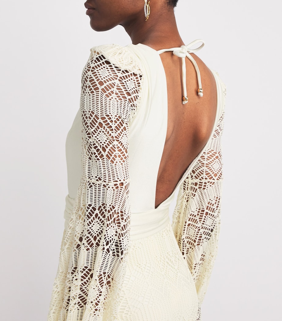 White Crocheted Embellished Maxi Dress
