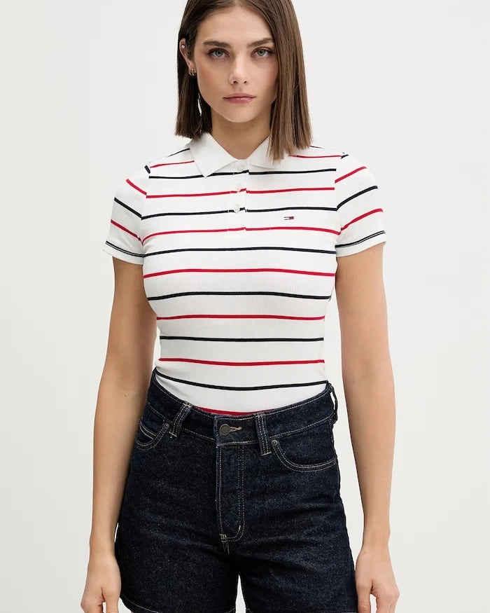 Tommy Jeans тениска с яка дамска от памук с еластан