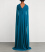 Talbot Runhof Blue Tulle Cape-Overlay Gown