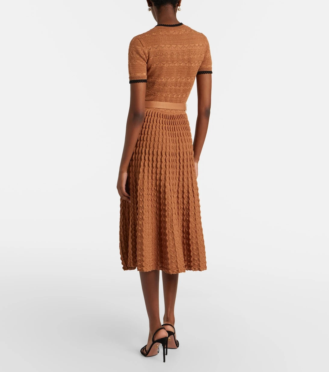 Self-Portrait - Belted pointelle cotton-blend midi dress