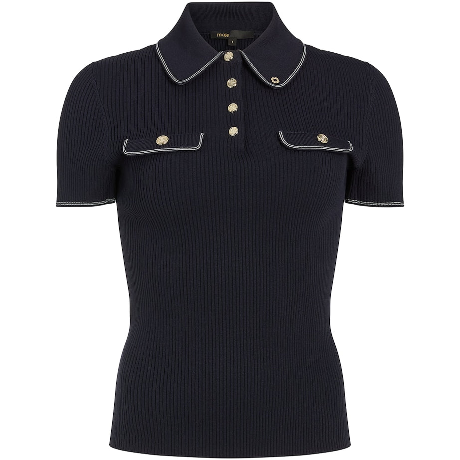 Blue Ribbed Polo Shirt