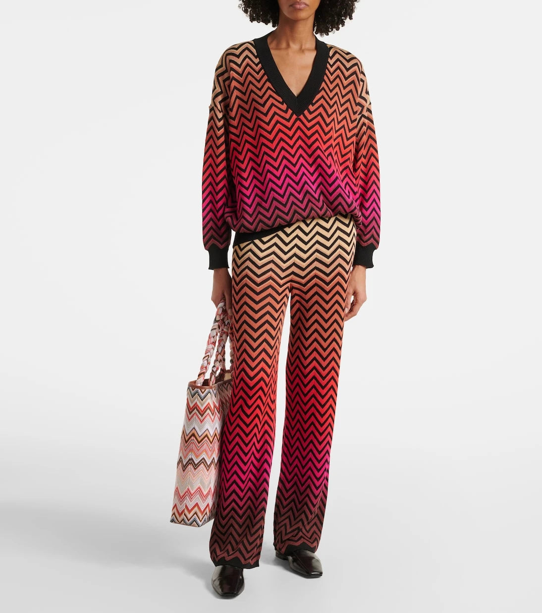 Missoni - حقيبة يد كبيرة Zigzag بحواف جلدية