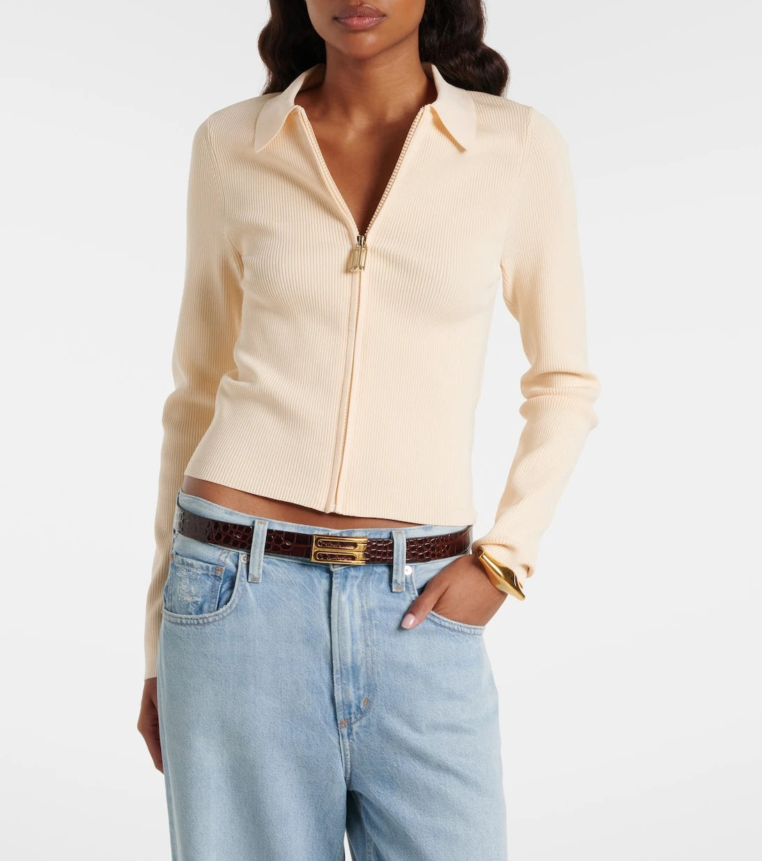 Victoria Beckham - Mila ribbed-knit zip-up top