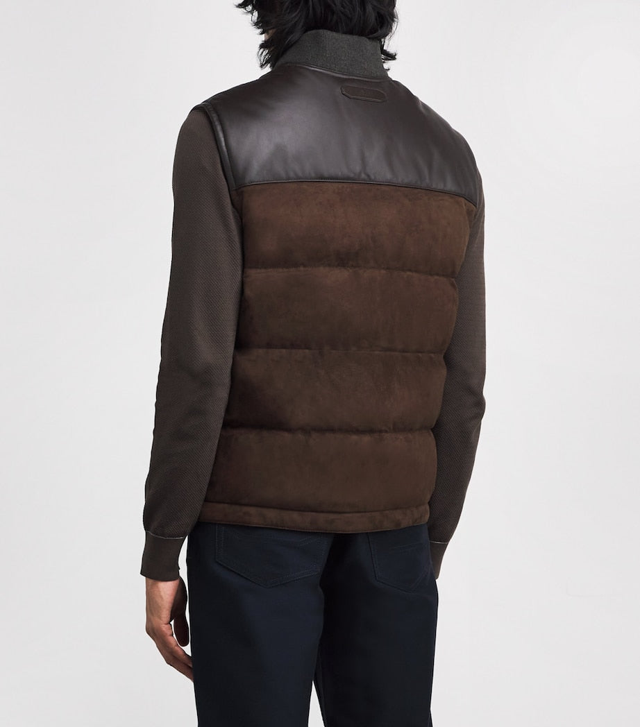 Brioni Brown Suede-Nappa Padded Gilet