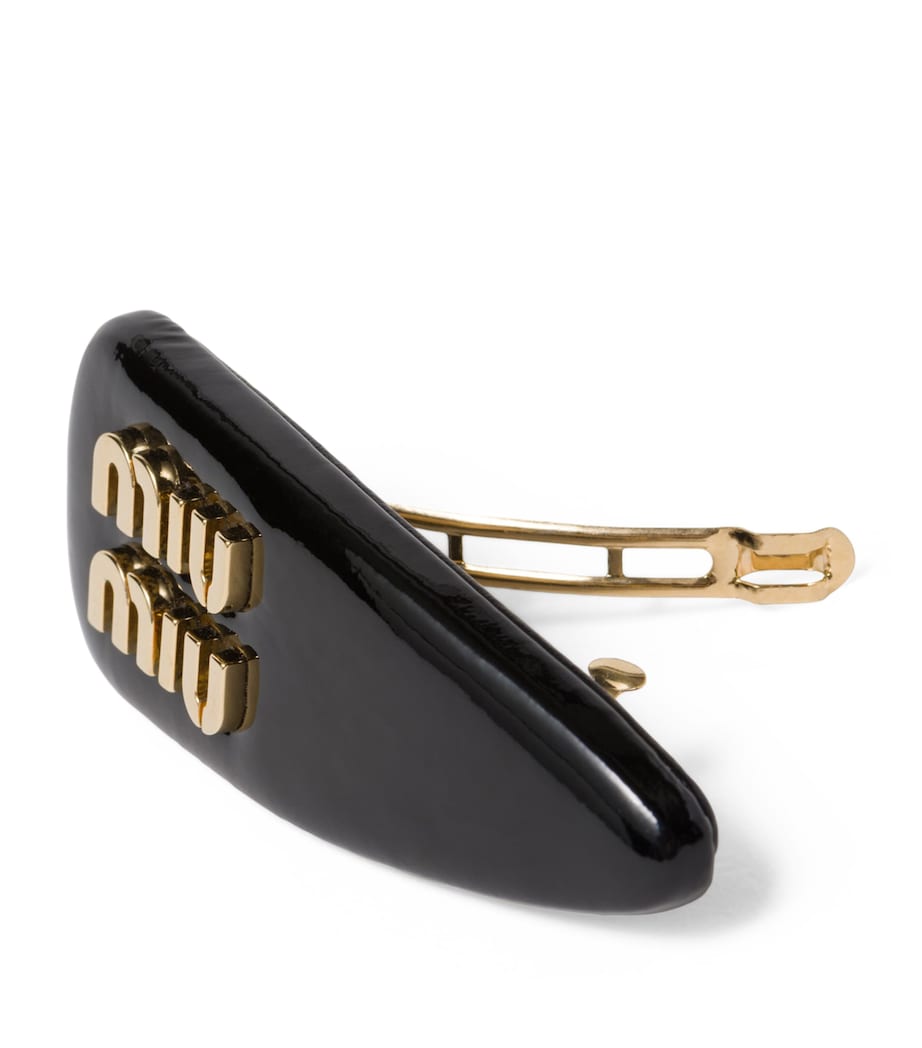 Miu Miu Black Leather Logo Hair Clip