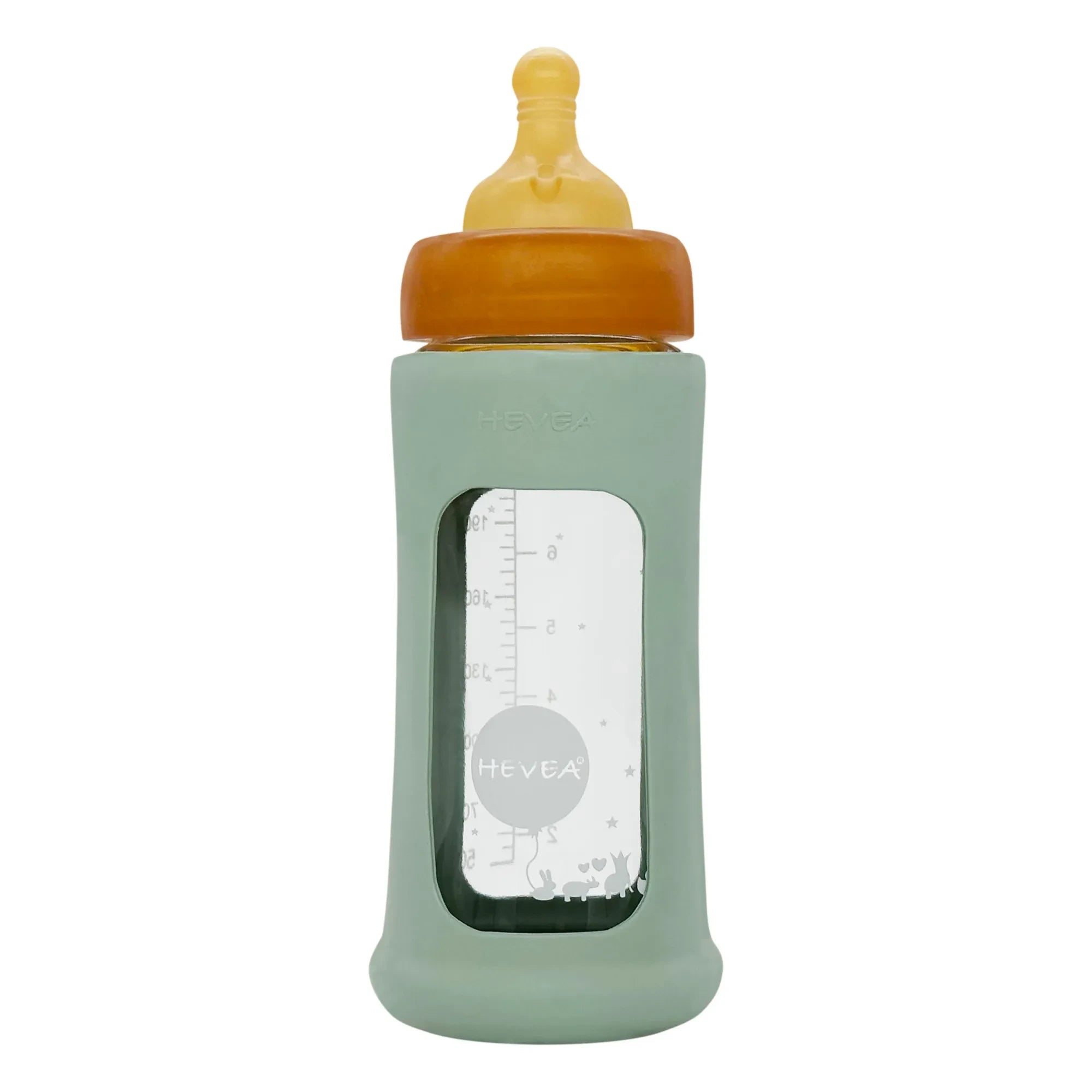 Hevea - Medium Flow Wide-Neck Glass Bottle with Protective Sleeve | Almond green