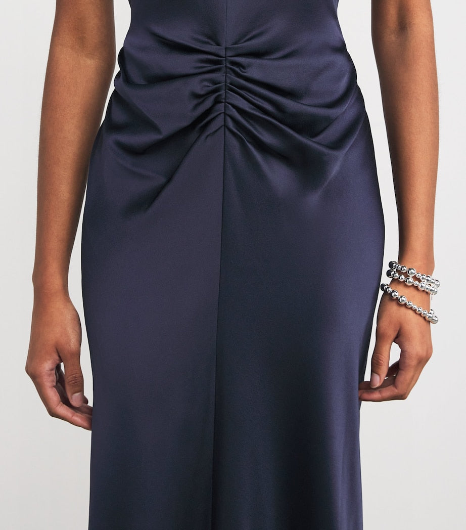 Victoria Beckham Navy Gathered-Waist Maxi Dress