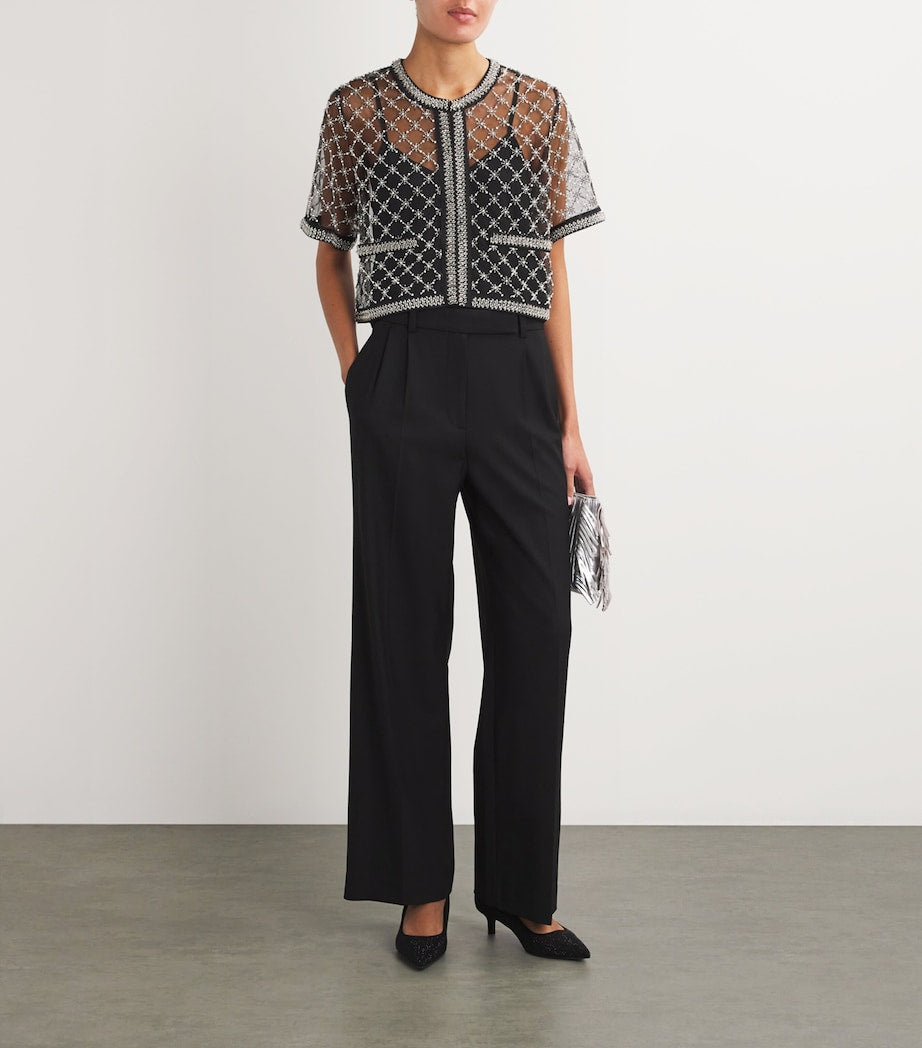 Black Mesh Beaded Top