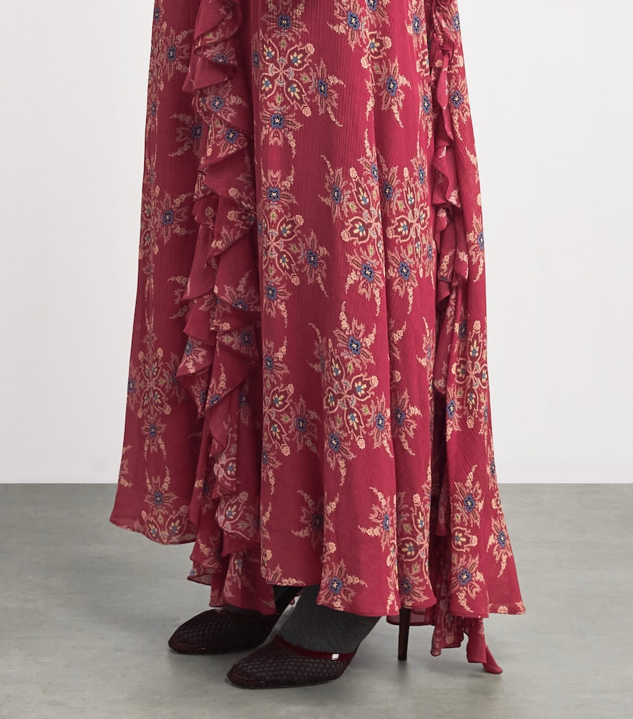 Etro Red Ruffled Maxi Skirt