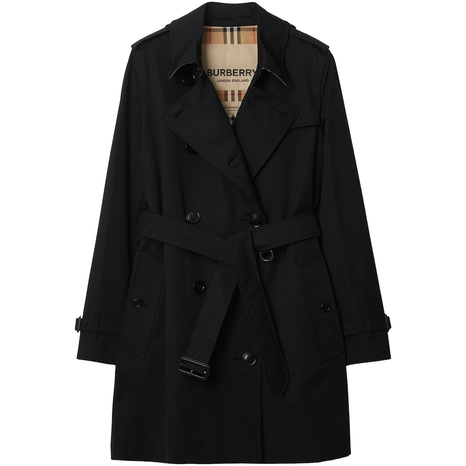 Burberry Black Cotton Short Kensington Heritage Trench Coat