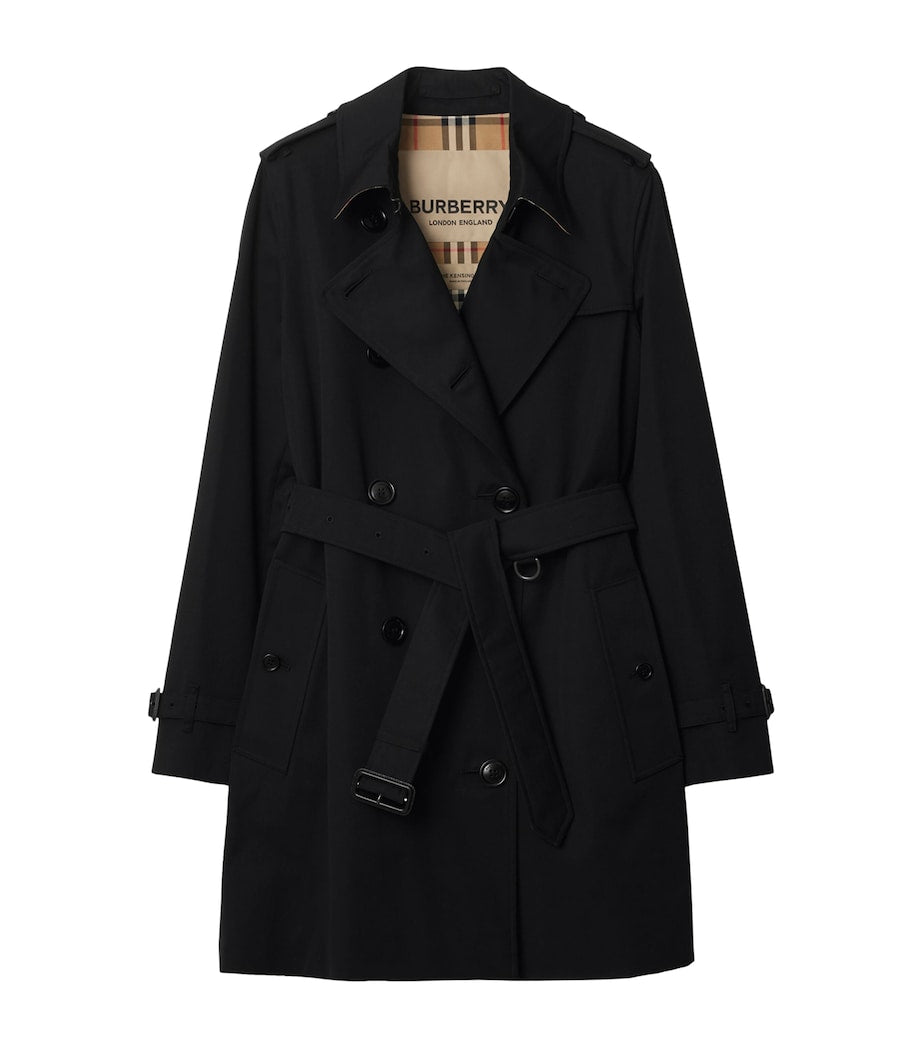 Burberry Black Cotton Short Kensington Heritage Trench Coat
