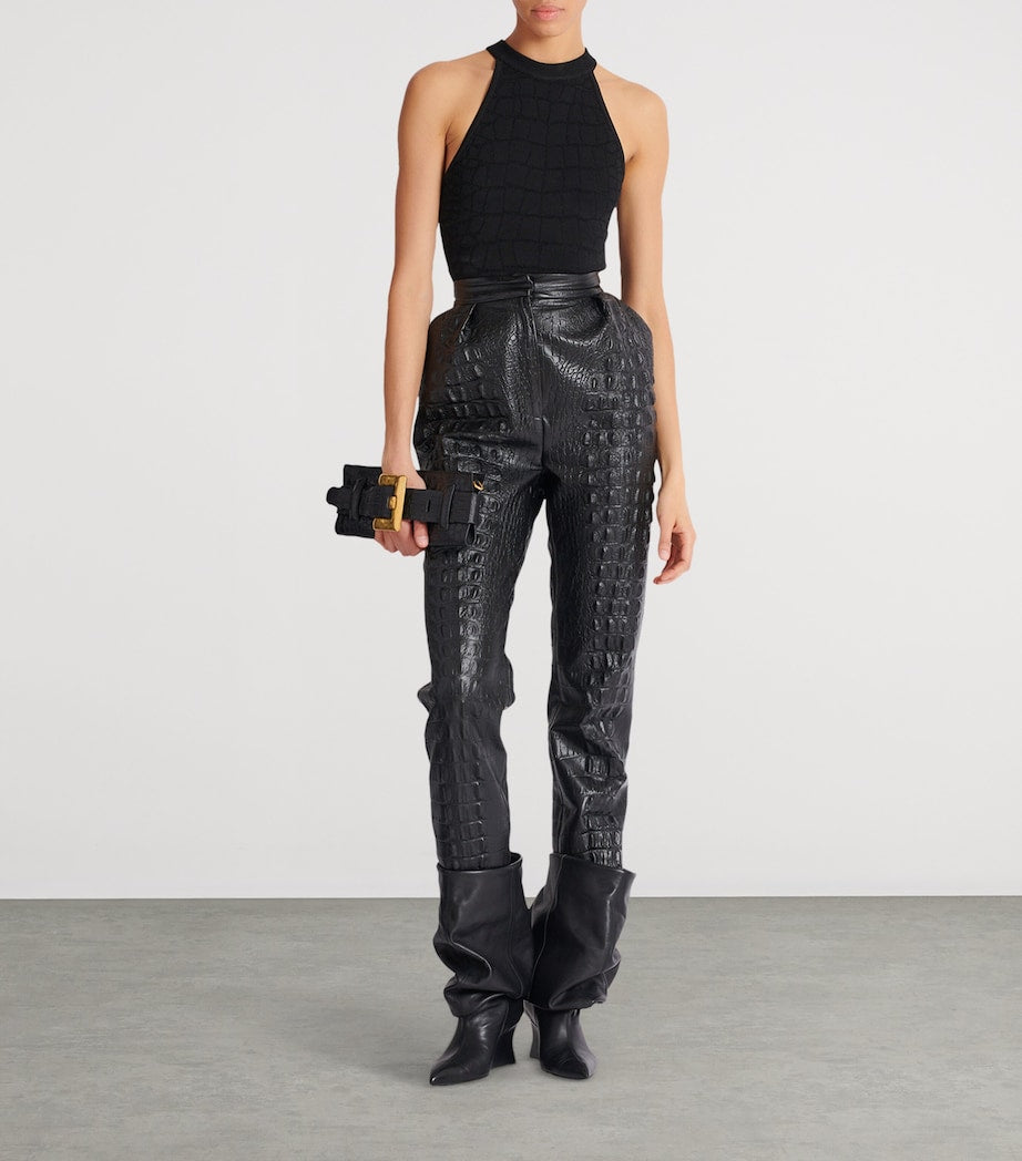 Balmain Black Croc-Embossed Straight-Leg Trousers