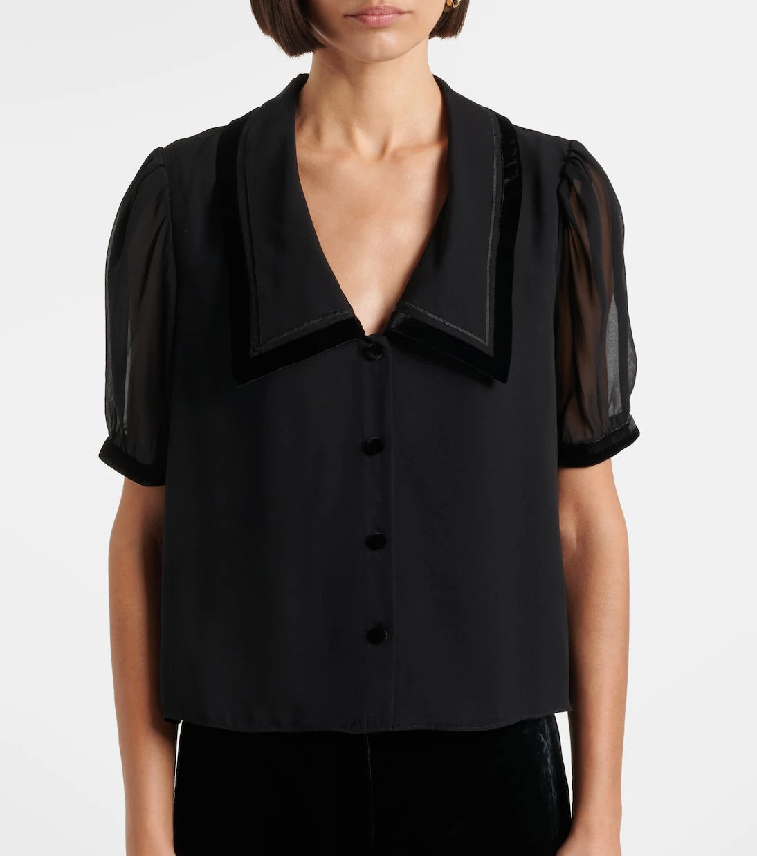 Frame - Sailor velvet-trimmed silk blouse
